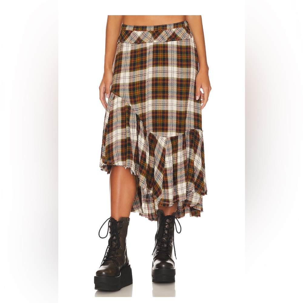Free People Asymmetrical Plaid Skirt - Multicolor
